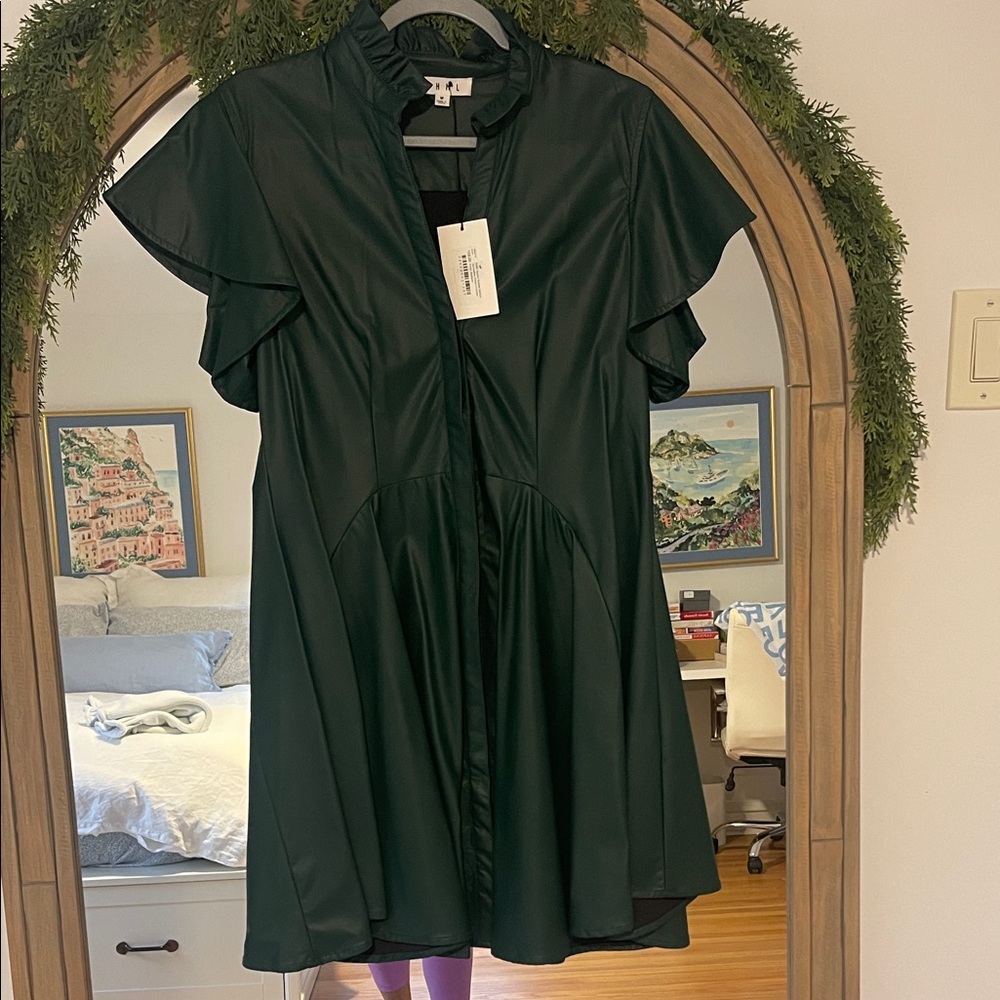 THML Dark Green Faux Leather Mini Dress